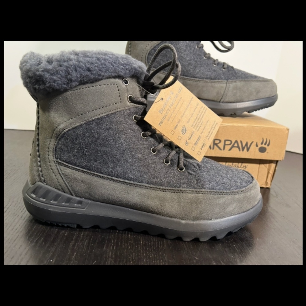 BEARPAW Cheryl Suede Wool Blend Lining Winter Boots Charcoal/Black Womans 10